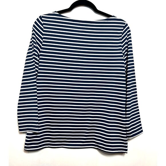 Vineyard Vines Navy & White Striped Sankaty Boat Neck Tee Medium Lightweight Top - Picture 4 of 8
